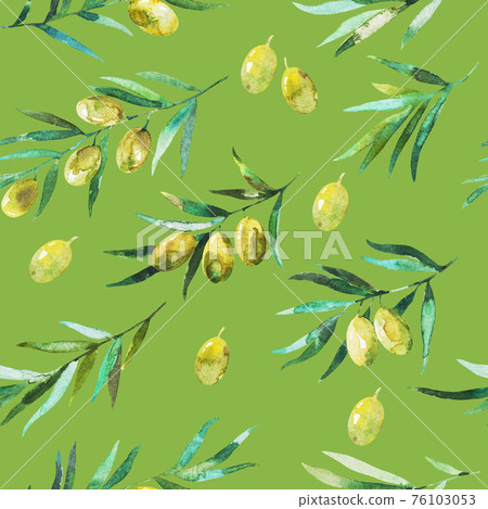 Seamless pattern with olive branches and... - Stock Illustration ...