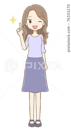 Long-haired woman pointing and perfect wink whole body Long-haired woman pointing and perfect wink whole body 76103270