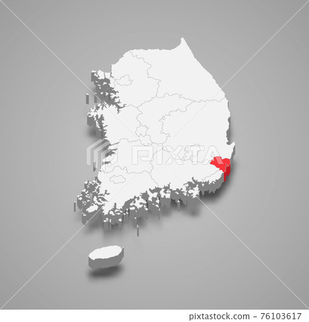 Ulsan region location within South Korea 3d isometric map 76103617