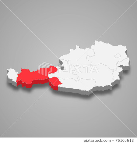 Tyrol region location within Austria 3d map 76103618