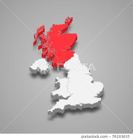 Scotland region location within United Kingdom 3d isometric map 76103635