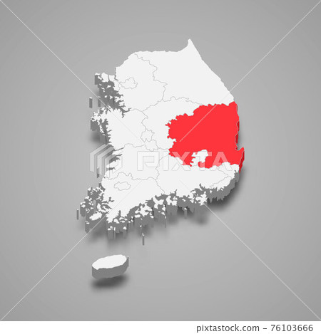 North Gyeongsang region location within South Korea 3d isometric North Gyeongsang region location within South Korea 3d isometric 76103666