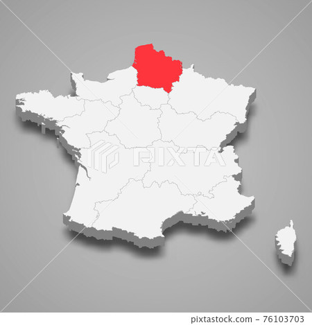 Hauts-de-France region location within France 3d isometric map 76103703