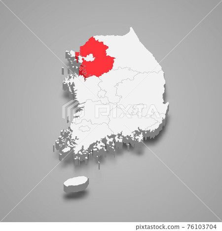 Gyeonggi region location within South Korea 3d isometric map 76103704