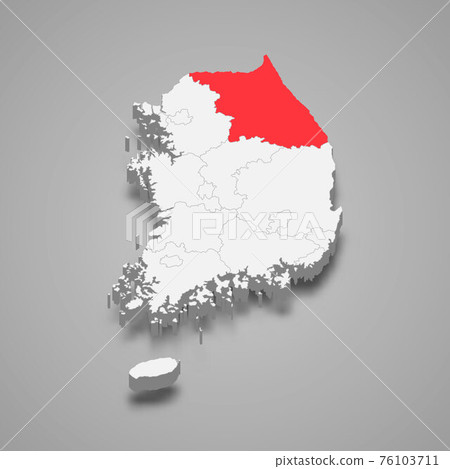 Gangwon region location within South Korea 3d isometric map 76103711