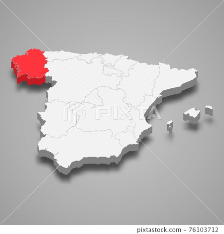 Galicia region location within Spain 3d map 76103712