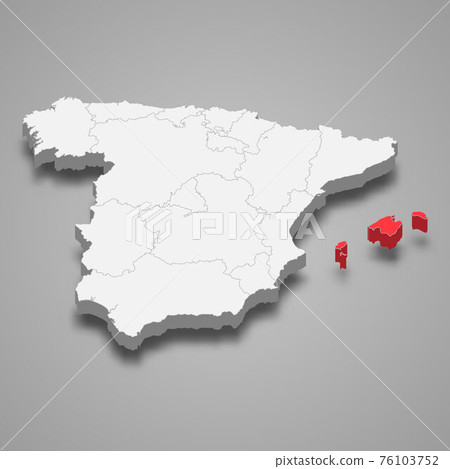 Balearic Islands region location within Spain 3d map Balearic Islands region location within Spain 3d map 76103752