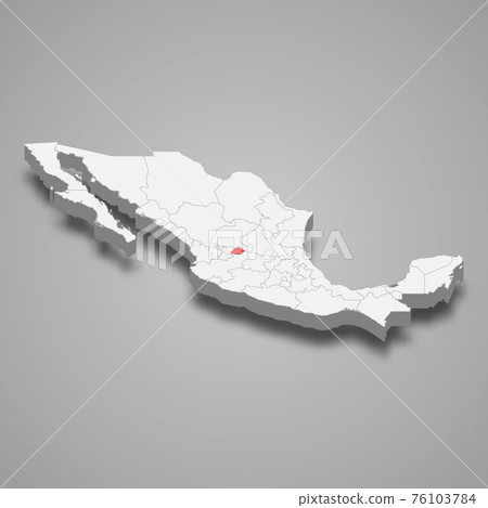 Aguascalientes region location within Mexico 3d map 76103784