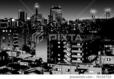 卡通風格鋼筆劃插畫城市風光 卡通風格鋼筆劃插畫城市風光 76104720