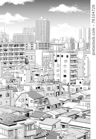 Cartoon style pen drawing illustration cityscape - Stock Illustration ...