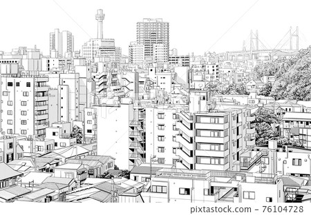 Cartoon style pen drawing illustration cityscape 76104728