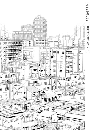 卡通風格鋼筆劃插畫城市風光 76104729
