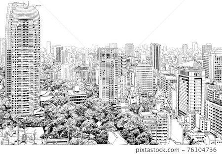 Cartoon style pen drawing illustration cityscape 76104736