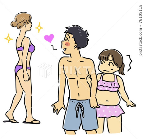 換上漂亮比基尼的男朋友和不耐煩的女朋友 換上漂亮比基尼的男朋友和不耐煩的女朋友 76105118