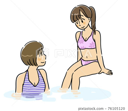 兩個穿泳裝的女孩說話 兩個穿泳裝的女孩說話 76105120