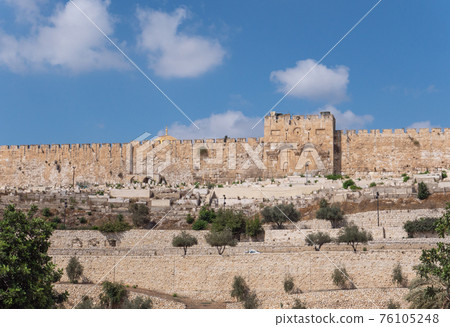 View of the Golden Gate or Gate of Mercy on the east-side of the Temple Mount of the Old City of Jerusalem, Israel View of the Golden Gate or Gate of Mercy on the east-side of the Temple Mount of the Old City of Jerusalem, Israel 76105248