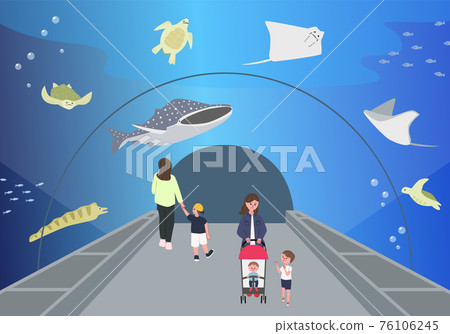 來到水族館的父母和孩子的插圖 76106245