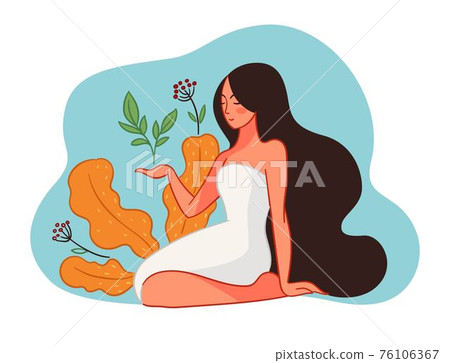 Female character surrounded by floral decor vector Female character surrounded by floral decor vector 76106367