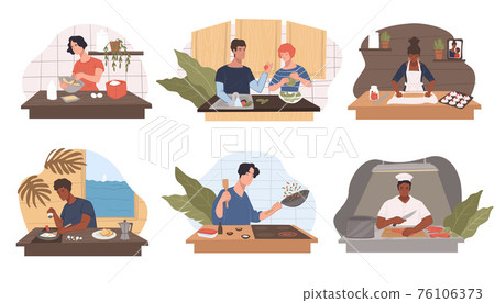 People cooking in kitchen, home or restaurant work People cooking in kitchen, home or restaurant work 76106373