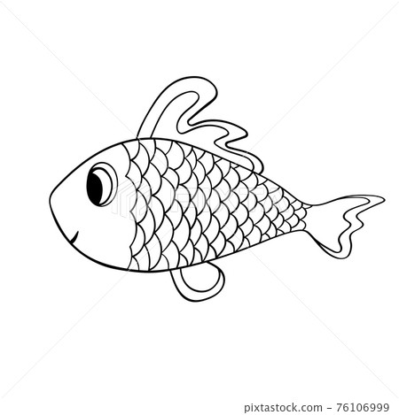 Cartoon cute fish. Hand drawing outline colouring pictures. Isolated items. Suitable for children's coloring and prints. Adorable character for card, kindergarten. Stock vector illustration. Cartoon cute fish. Hand drawing outline colouring pictures. Isolated items. Suitable for children's coloring and prints. Adorable character for card, kindergarten. Stock vector illustration. 76106999
