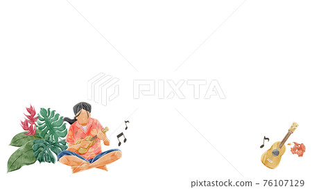 手繪水彩背景框架，適合彈奏尤克里裡的男士 76107129