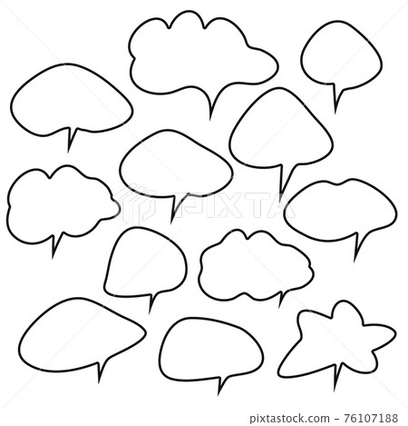 Set of speech bubbles. Cartoon Vector illustration. Isolated on transparent white background. Hand draw style, dialog clouds. 76107188