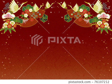 Japanese pattern Japanese paper crane Shochikuume background frame illustration red 76107212