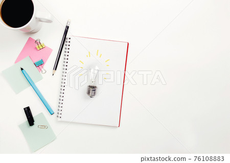 Notebook and pen on the table, idea at work, working space 76108883