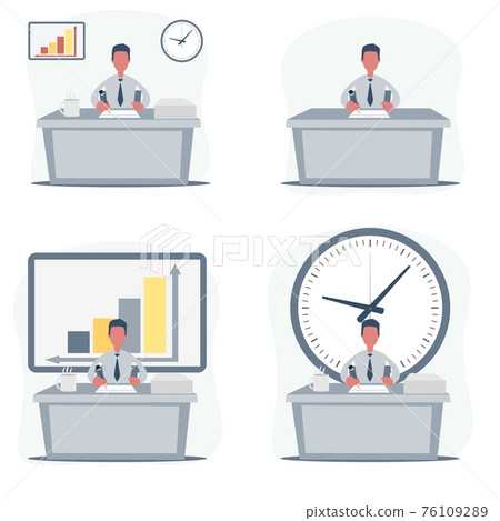 Handsome male office employee sitting at desk. Business casual men working concept. 76109289