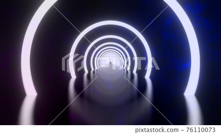 3D rendering, Loop motion of glowing neon ring and on dark galaxy star background. Neon light abstract background. Circles laser show fashion. virtual reality outer space with way star space panorama 76110073