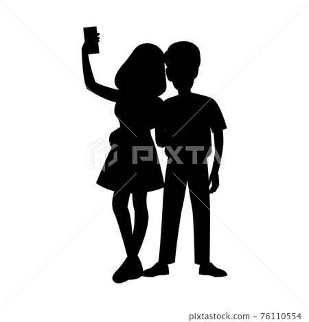 black silhouette design with isolated white background of couple selfie 76110554