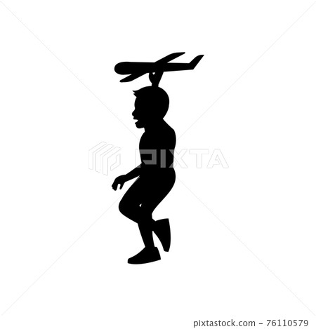 black silhouette design with isolated white background of boy play model plane 76110579