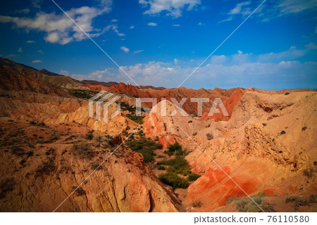 Panorama of Skazka aka Fairytale canyon, Issyk-Kul, Kyrgyzstan 76110580