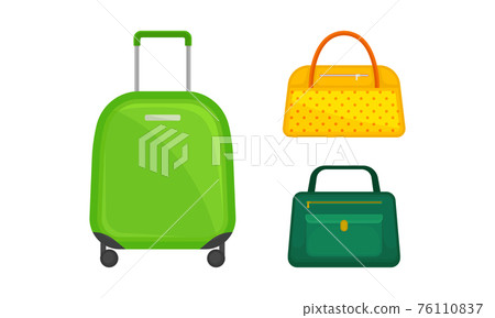 Wheeled Baggage and Hand Luggage or Carry-on Bag with Handle Vector Set Wheeled Baggage and Hand Luggage or Carry-on Bag with Handle Vector Set 76110837