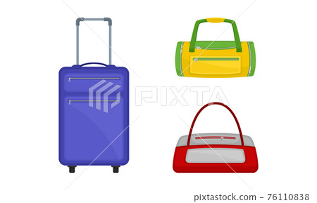 Wheeled Baggage and Hand Luggage or Carry-on Bag with Handle Vector Set Wheeled Baggage and Hand Luggage or Carry-on Bag with Handle Vector Set 76110838