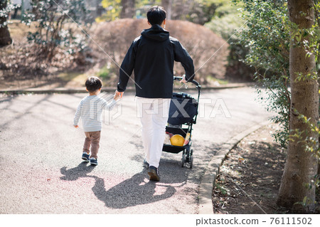 男孩和男人與他們的父親在公園散步的育兒形象 男孩和男人與他們的父親在公園散步的育兒形象 76111502