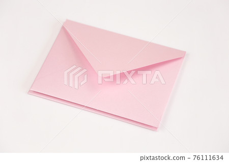 Stack of light pink open envelope on white isolated background. Two envelopes for invitations, certificates or cash gifts. Mockup, template, square envelope flap 76111634