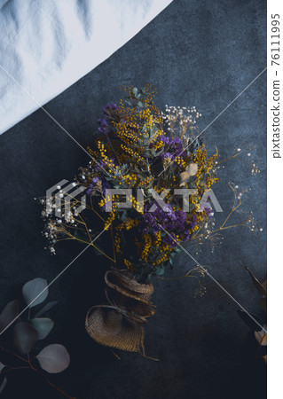 Dried flower swag of mimosa and statice Dried flower swag of mimosa and statice 76111995