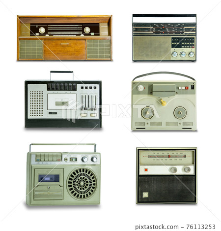 A few old radios on a white background. 76113253