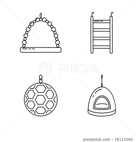 Line icon set of accessories for bird in cage 76113560
