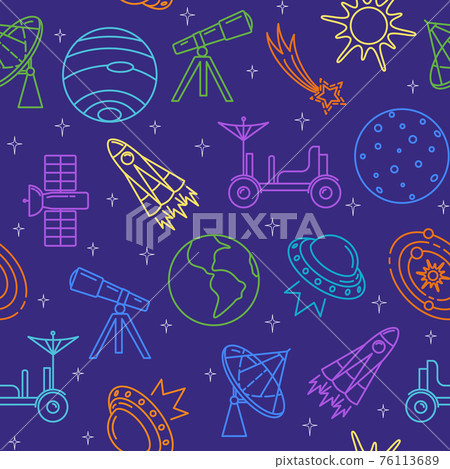 Colorful seamless pattern with space icons in thin line style Colorful seamless pattern with space icons in thin line style 76113689