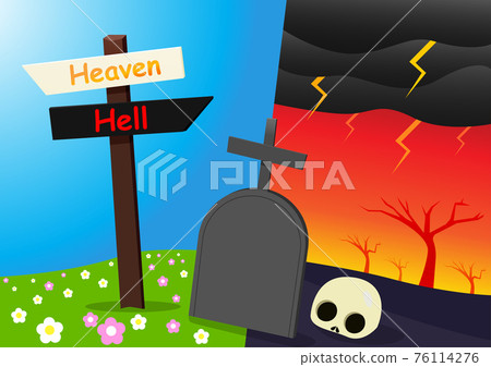 Heaven and Hell background with tombstone 76114276