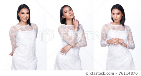 Fashion Beauty lgbt transgender Woman has short straight black hair lisolated 76114870