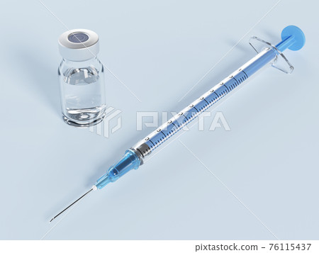 23 gauge needle syringe and vaccine bottle blue background 23 gauge needle syringe and vaccine bottle blue background 76115437