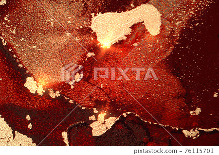 Red, maroon and gold abstract marble background with sparkles 76115701