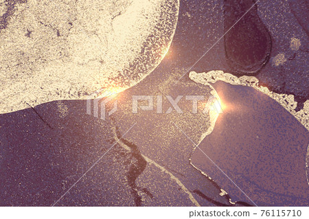 Gold and purple abstract alcohol ink marble texture 76115710