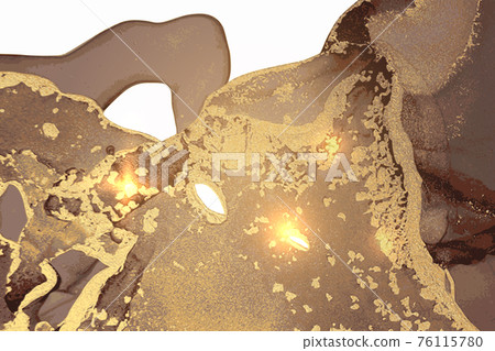 Gold and brown abstract background. Alcohol ink marble texture 76115780