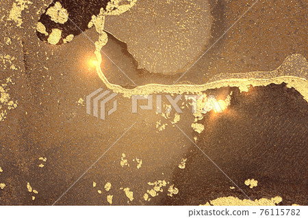 Brown and gold abstract background. Alcohol ink marble texture 76115782