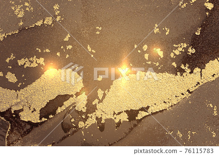 Brown and fortuna gold abstract alcohol ink marble texture 76115783