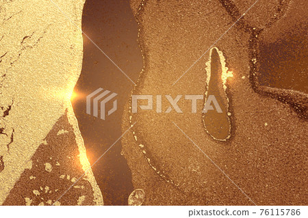 Gold and chocolate abstract alcohol ink marble texture 76115786